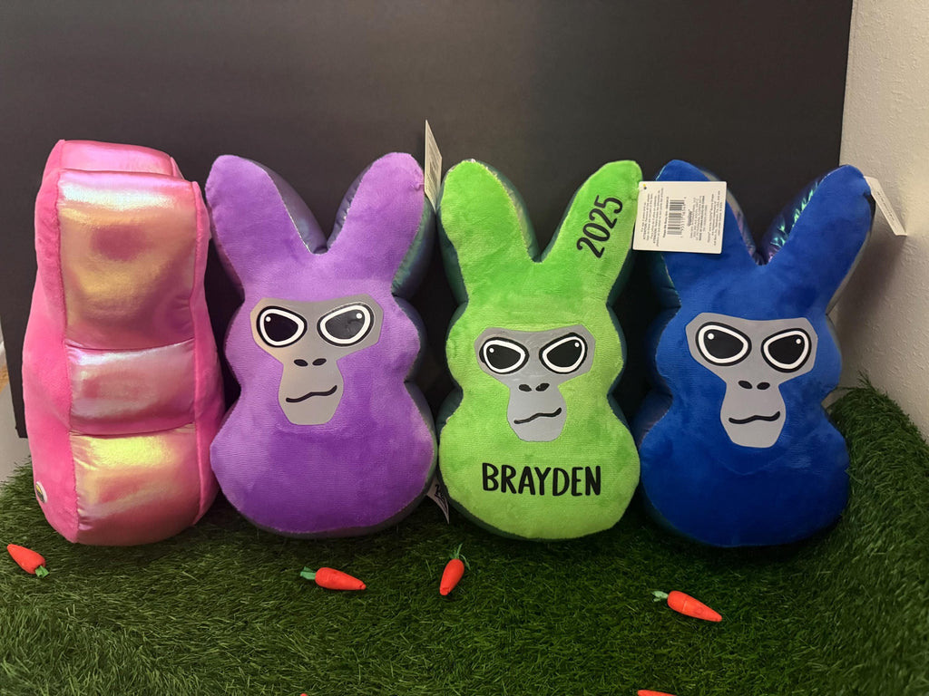 Custom Gamer Bunny Plush, Personalized Easter Gift, Glow or Glitter Name Option