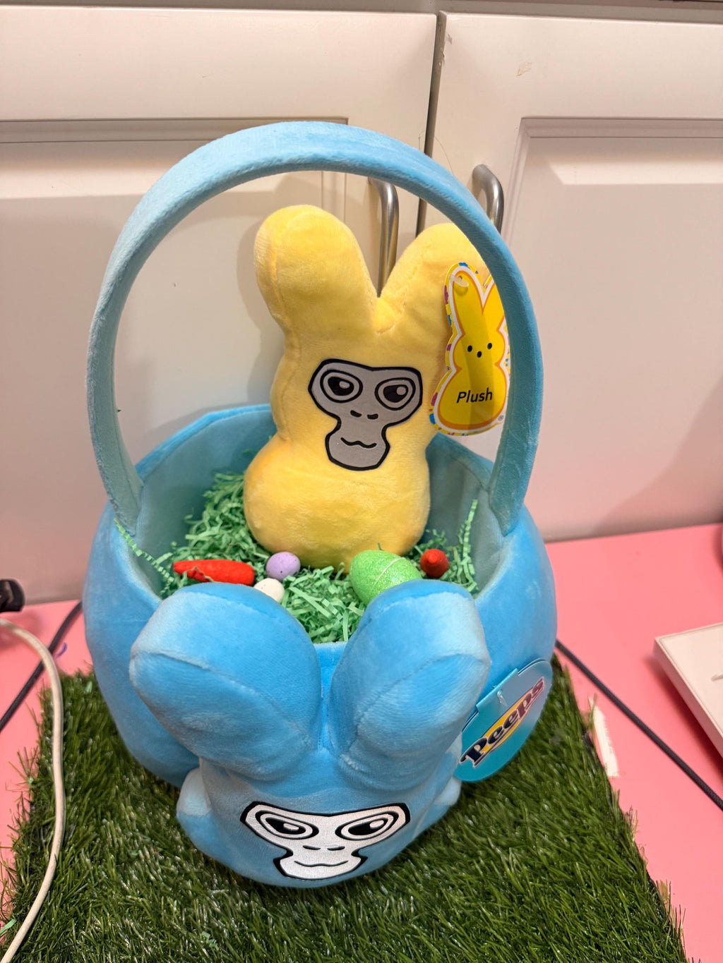 Custom Gamer Bunny Easter Basket, Personalized Plush Toy Basket, Kids Gaming Gift