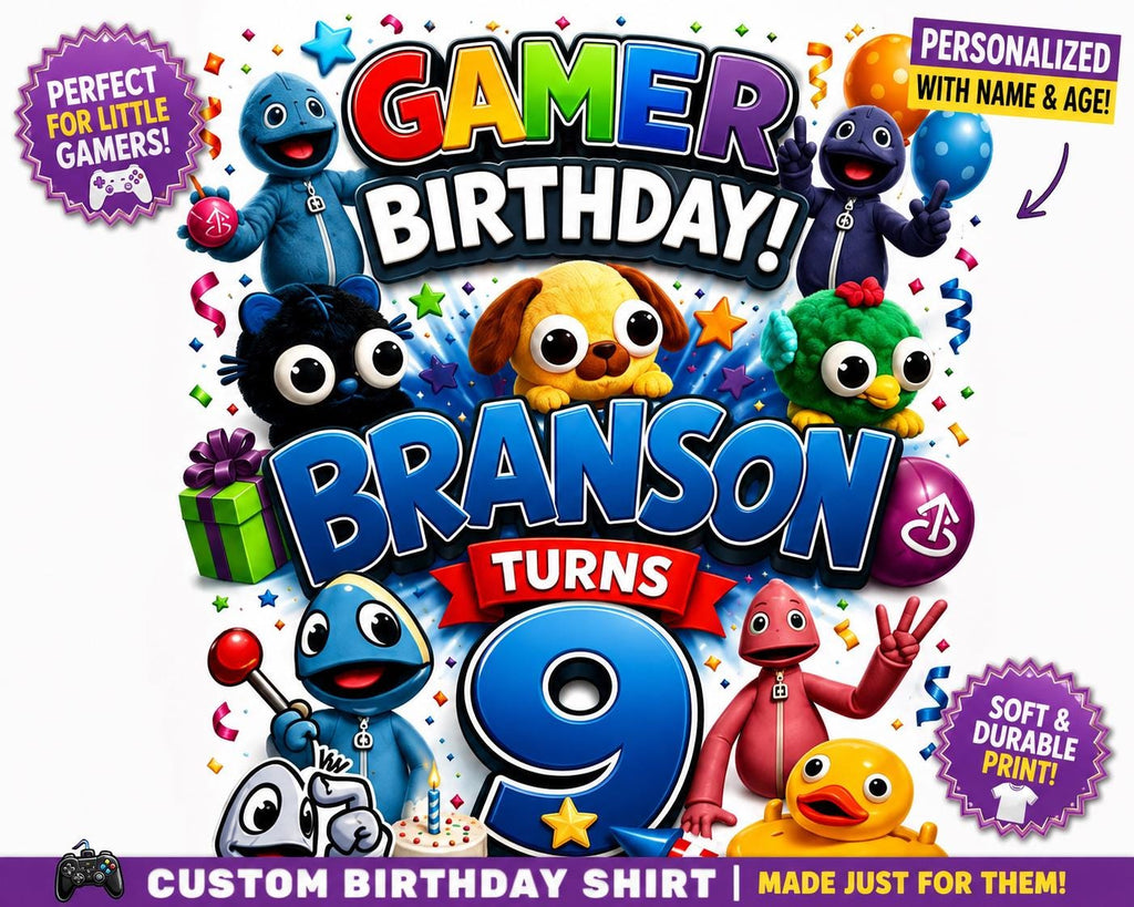 Personalized Gamer Birthday Shirt | Custom Name & Age Tee (Kids Party Outfit)