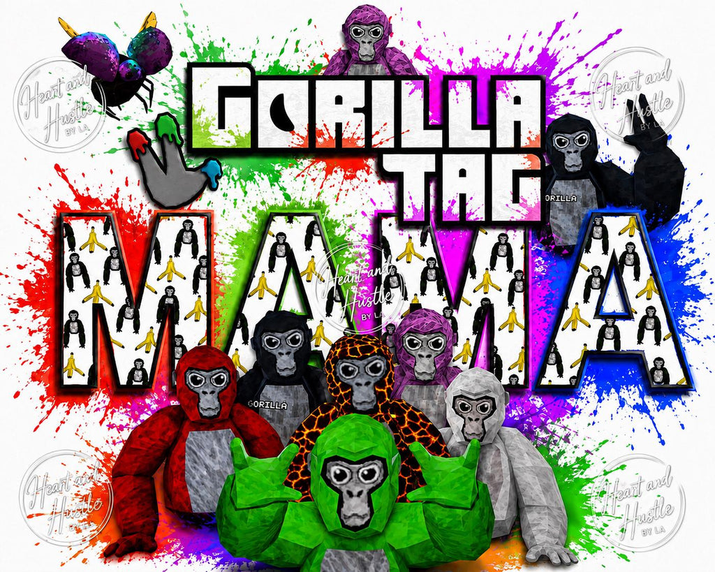 Gorilla Gamer Mama Shirt, Splatter Print, Gaming Mom Gift (Pink or Black)