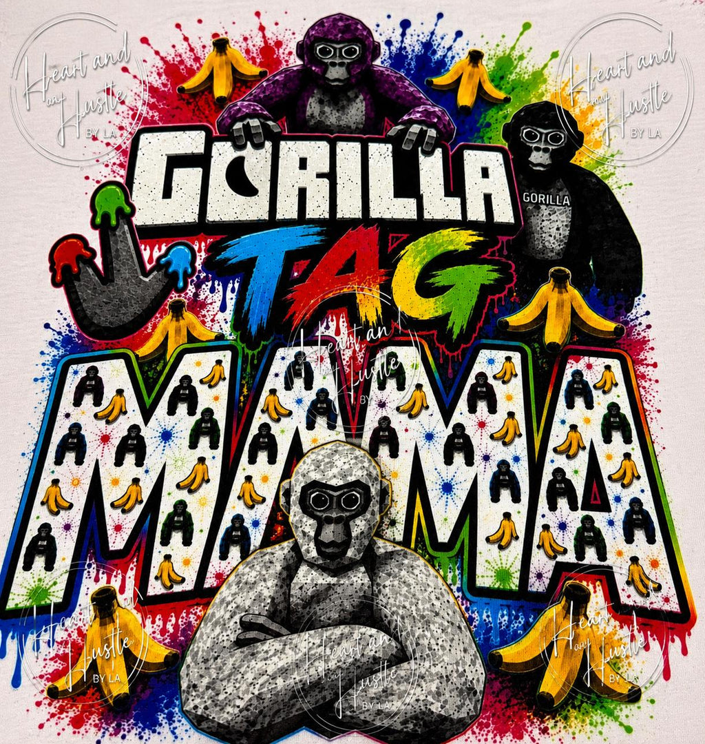 Gorilla Gamer Mama Shirt, Splatter Print, Gaming Mom Gift (Pink or Black)
