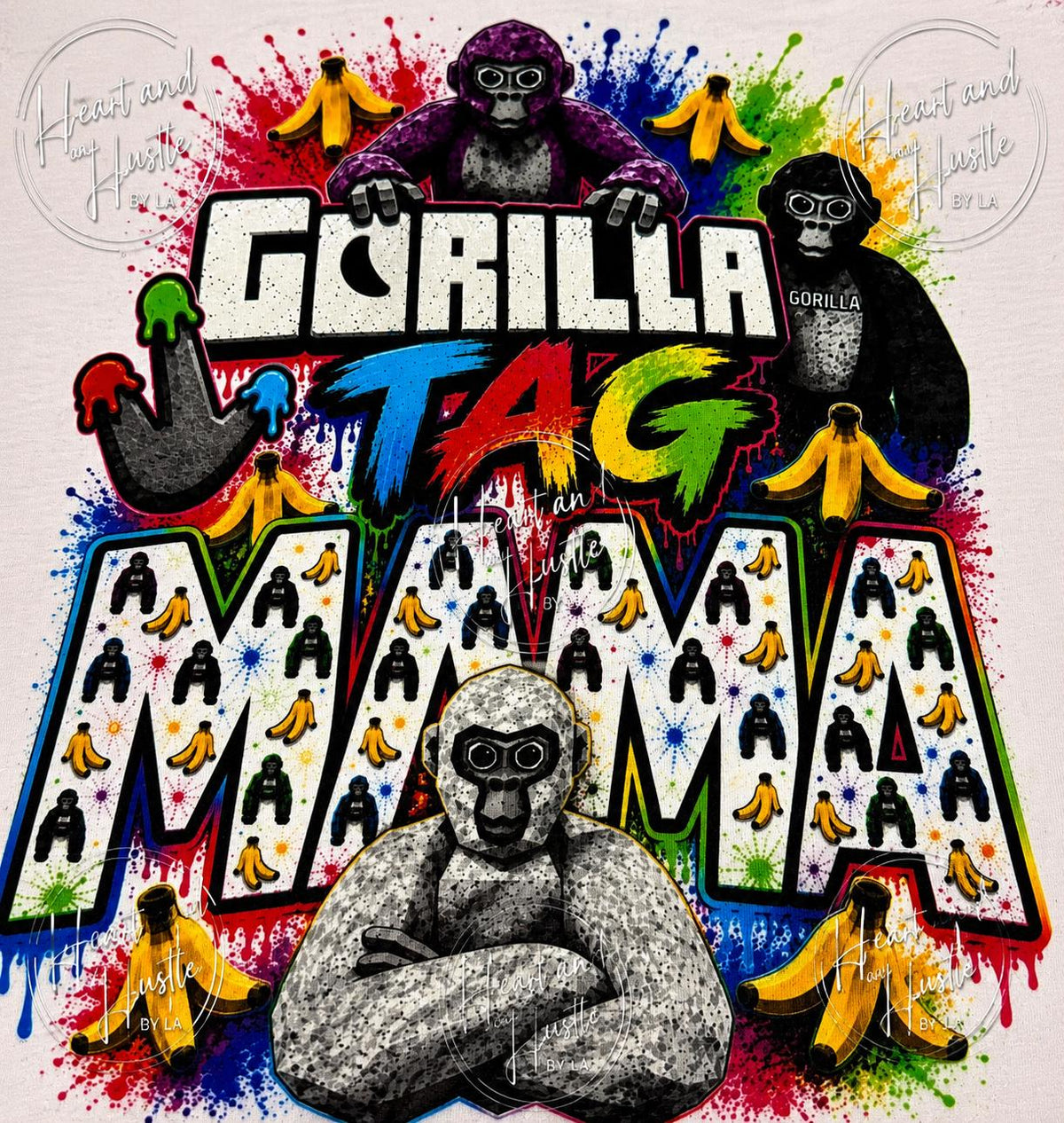 Gorilla Gamer Mama Shirt, Splatter Print, Gaming Mom Gift (Pink or Black)