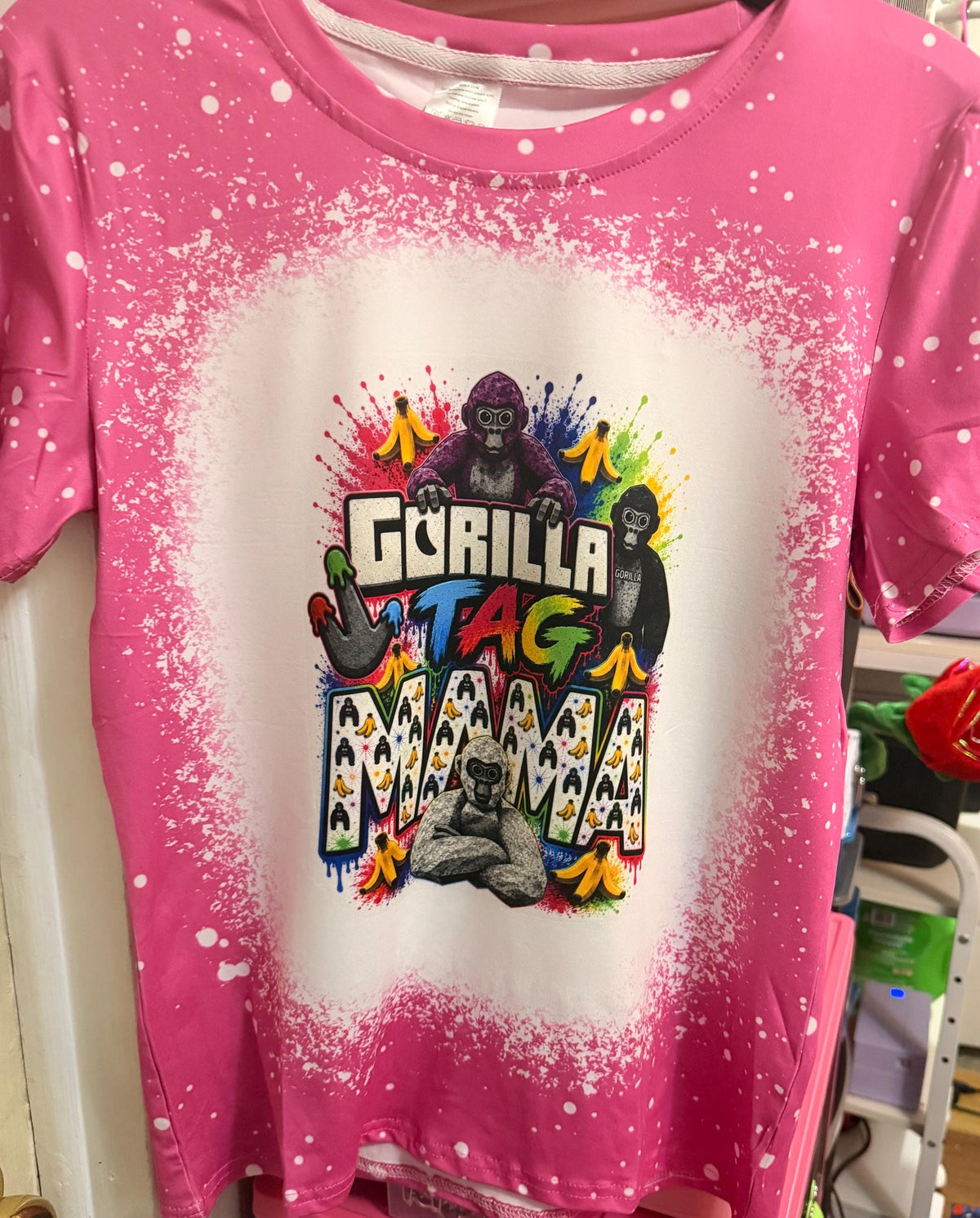 Gorilla Gamer Mama Shirt, Splatter Print, Gaming Mom Gift (Pink or Black)